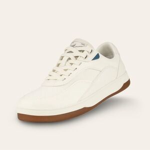 Vessi White Sneakers with Brown Sole and Blue Accent